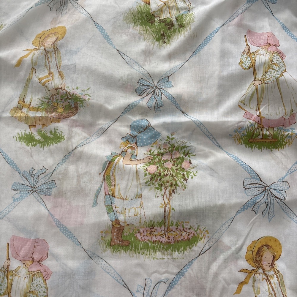 Vintage Holly Hobbie Twin Sheet Flat Fitted pillowcase CottageCore JC Penneys x2